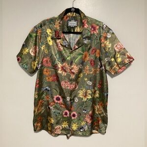 Siksilk Shirt Men Size XL Short Sleeves Floral Flowers Beach Summer Button Up
